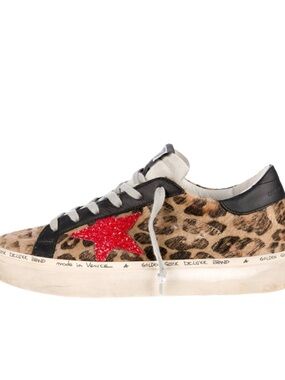 Golden Goose Leopard Haircalf Low-Top Sneaker with Red Star
